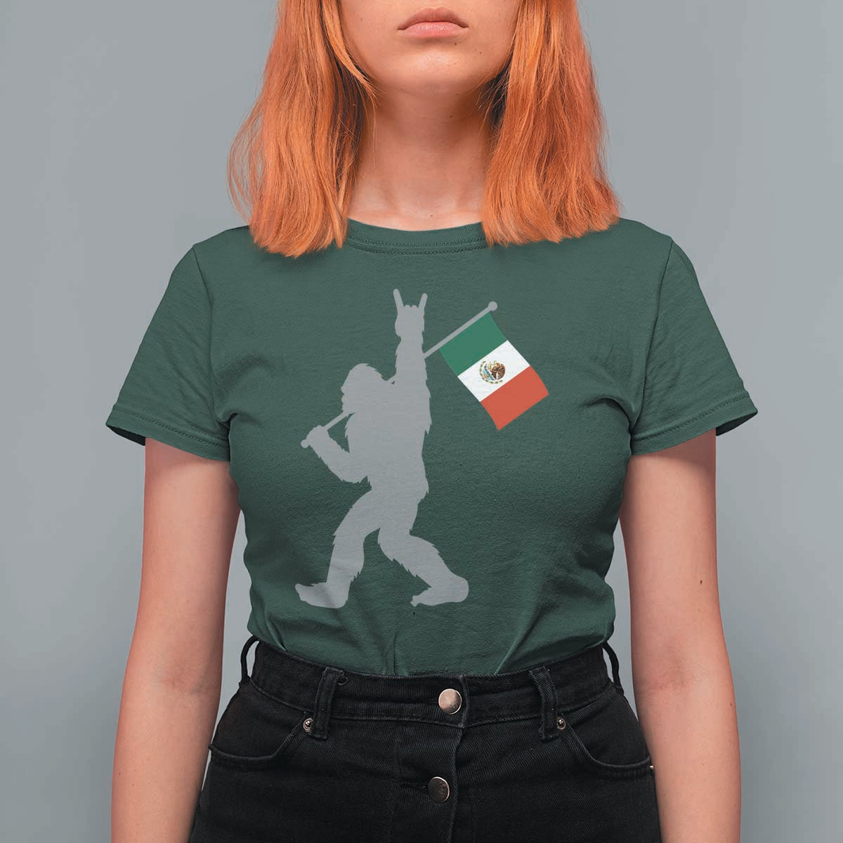 Bigfoot Rock On Hold Mexico Flag Sasquatch Believers T Shirt For Women