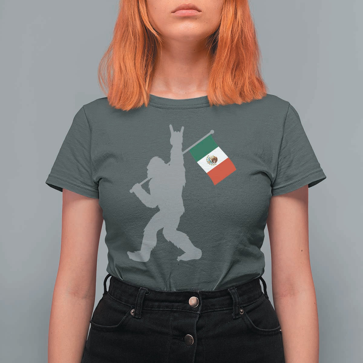 Bigfoot Rock On Hold Mexico Flag Sasquatch Believers T Shirt For Women