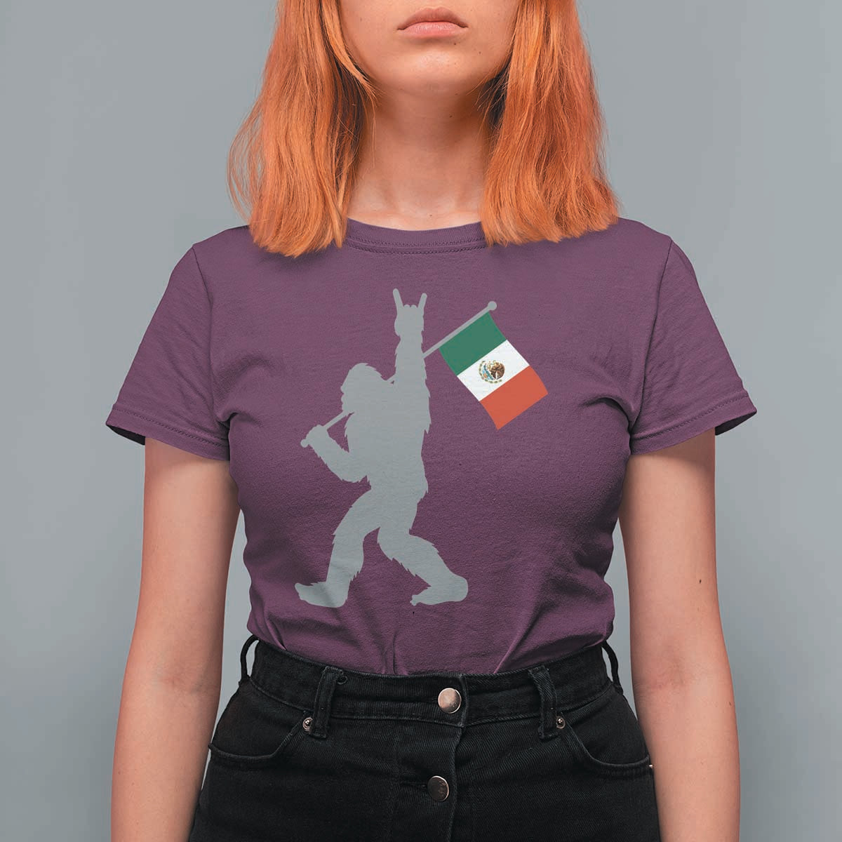 Bigfoot Rock On Hold Mexico Flag Sasquatch Believers T Shirt For Women