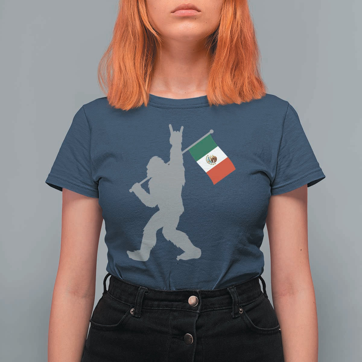 Bigfoot Rock On Hold Mexico Flag Sasquatch Believers T Shirt For Women