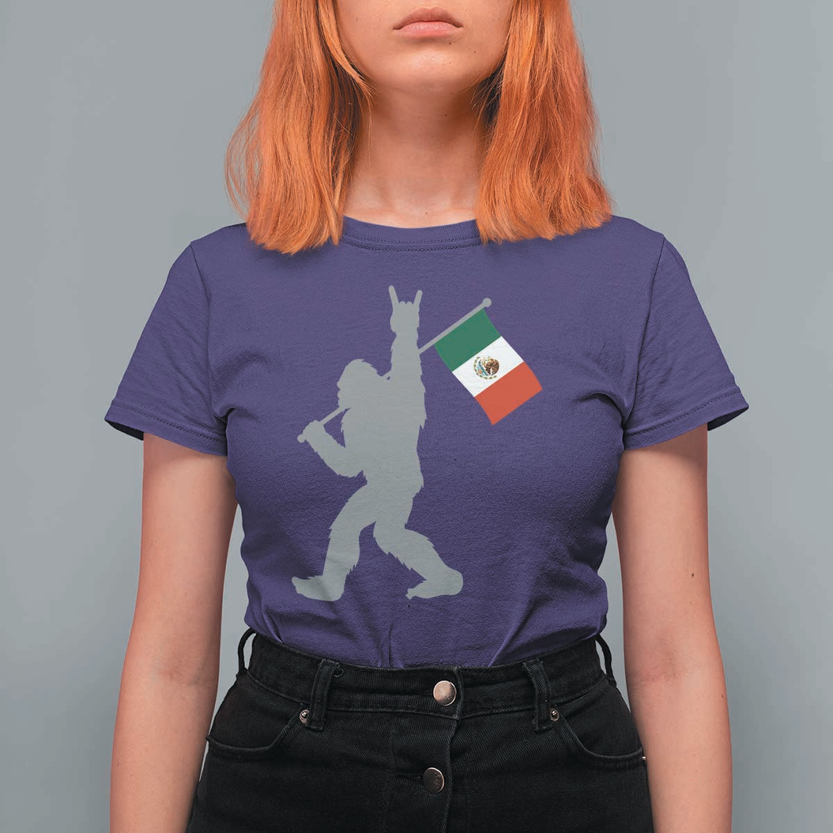 Bigfoot Rock On Hold Mexico Flag Sasquatch Believers T Shirt For Women