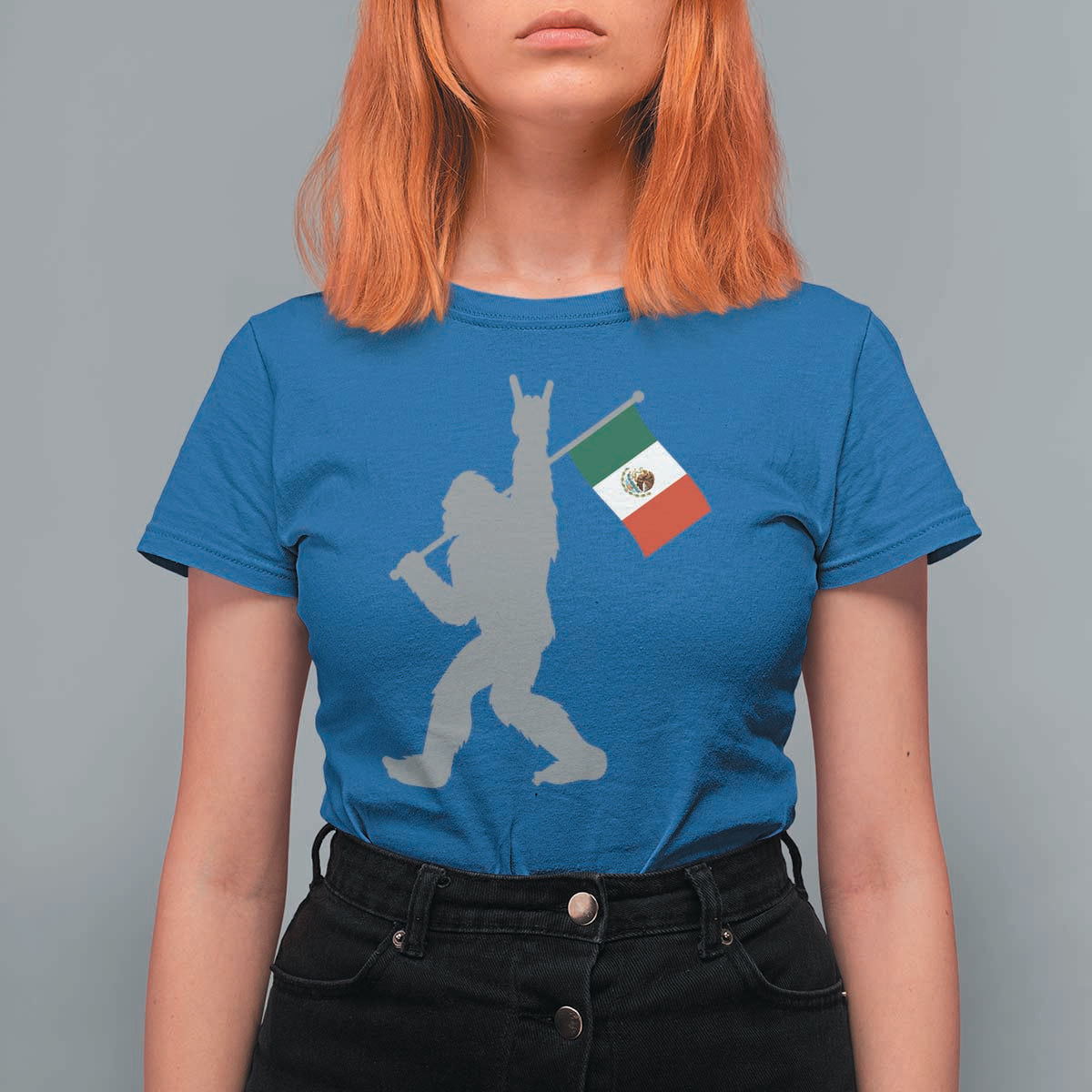 Bigfoot Rock On Hold Mexico Flag Sasquatch Believers T Shirt For Women