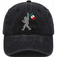 Bigfoot Rock On Hold Mexico Flag Sasquatch Believers Washed Cotton Baseball Cap