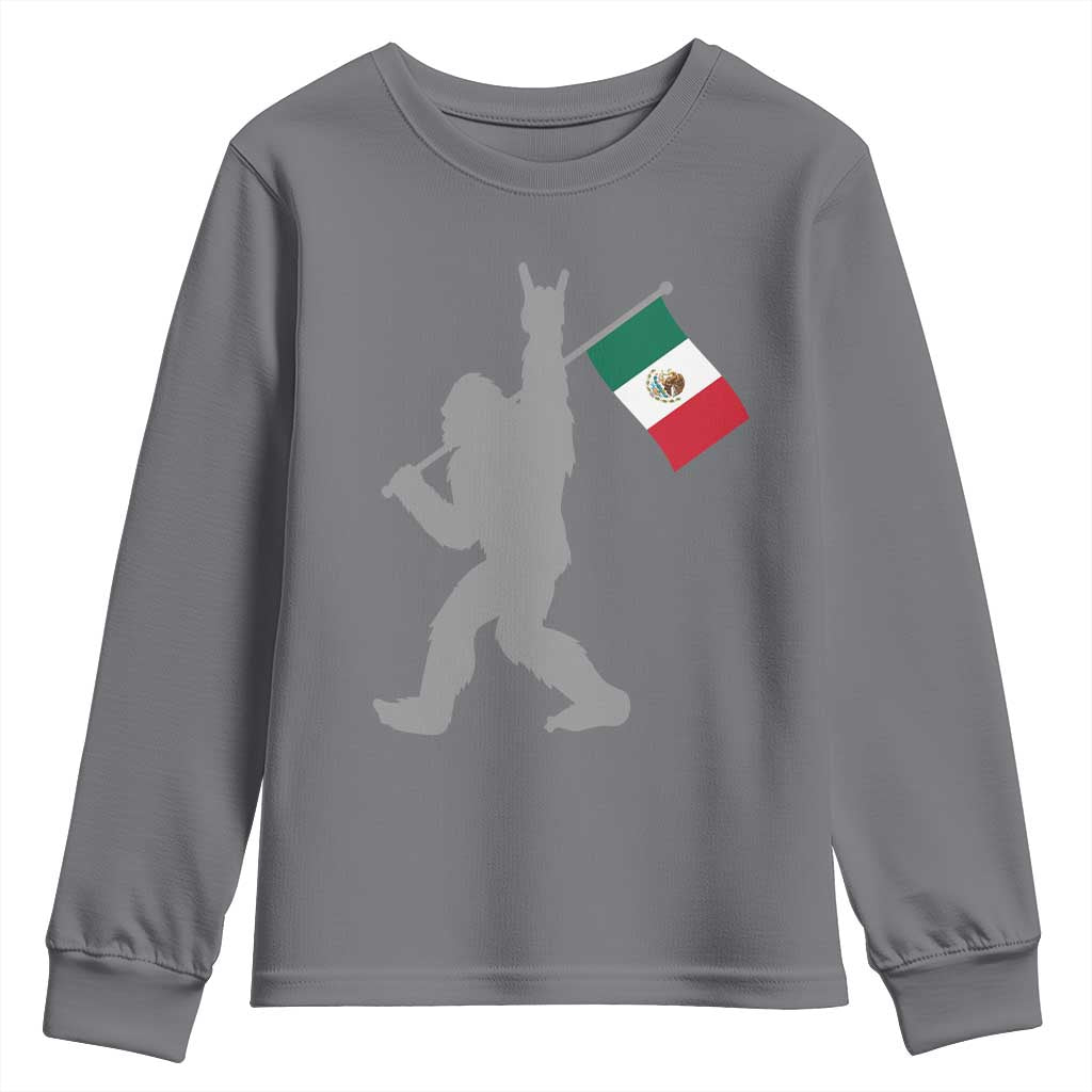 Bigfoot Rock On Hold Mexico Flag Sasquatch Believers Youth Sweatshirt