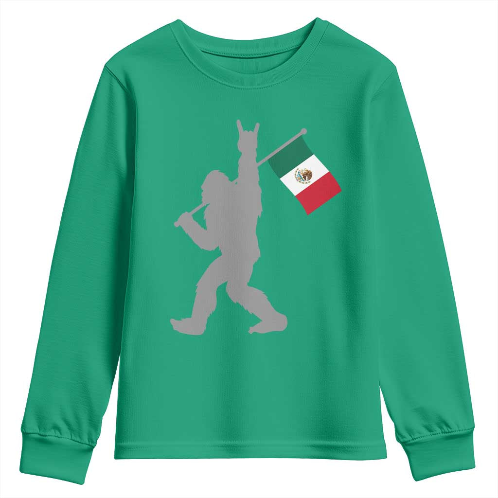 Bigfoot Rock On Hold Mexico Flag Sasquatch Believers Youth Sweatshirt