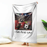 Norway Soccer Football Fan Norge Norwegian Flag Throw Blanket Funny Raccoon I Live Here Now
