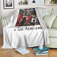 Norway Soccer Football Fan Norge Norwegian Flag Throw Blanket Funny Raccoon I Live Here Now