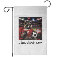 Norway Soccer Football Fan Norge Norwegian Flag Garden Flag Funny Raccoon I Live Here Now