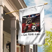 Norway Soccer Football Fan Norge Norwegian Flag Garden Flag Funny Raccoon I Live Here Now