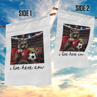 Norway Soccer Football Fan Norge Norwegian Flag Garden Flag Funny Raccoon I Live Here Now