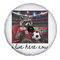 Norway Soccer Football Fan Norge Norwegian Flag Spare Tire Cover Funny Raccoon I Live Here Now