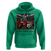 Norway Soccer Football Fan Norge Norwegian Flag Hoodie Funny Raccoon I Live Here Now