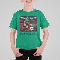 Norway Soccer Football Fan Norge Norwegian Flag T Shirt For Kid Funny Raccoon I Live Here Now