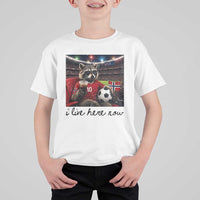 Norway Soccer Football Fan Norge Norwegian Flag T Shirt For Kid Funny Raccoon I Live Here Now