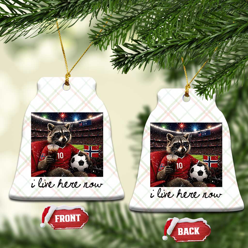Norway Soccer Football Fan Norge Norwegian Flag Ceramic Ornament Funny Raccoon I Live Here Now
