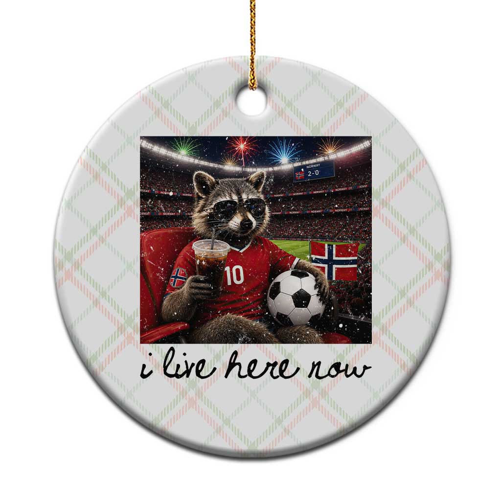Norway Soccer Football Fan Norge Norwegian Flag Ceramic Ornament Funny Raccoon I Live Here Now