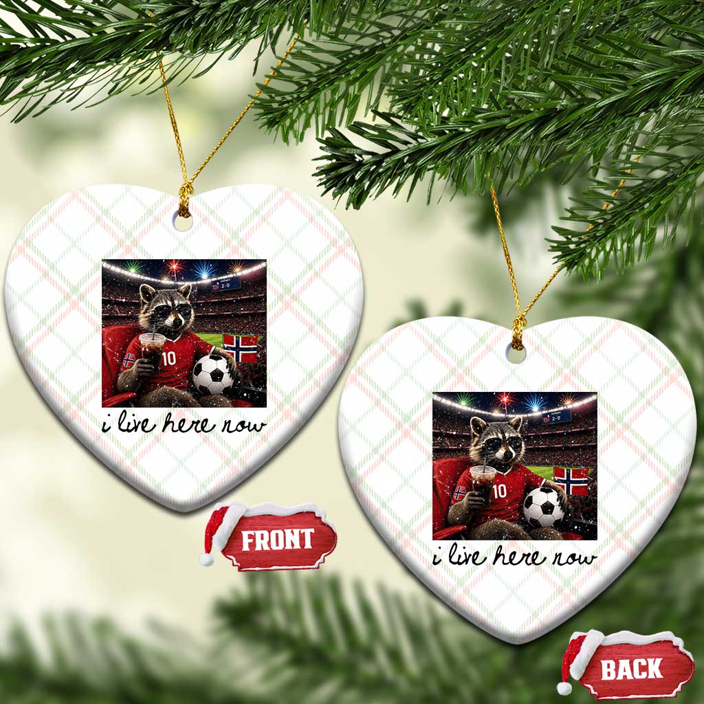 Norway Soccer Football Fan Norge Norwegian Flag Ceramic Ornament Funny Raccoon I Live Here Now