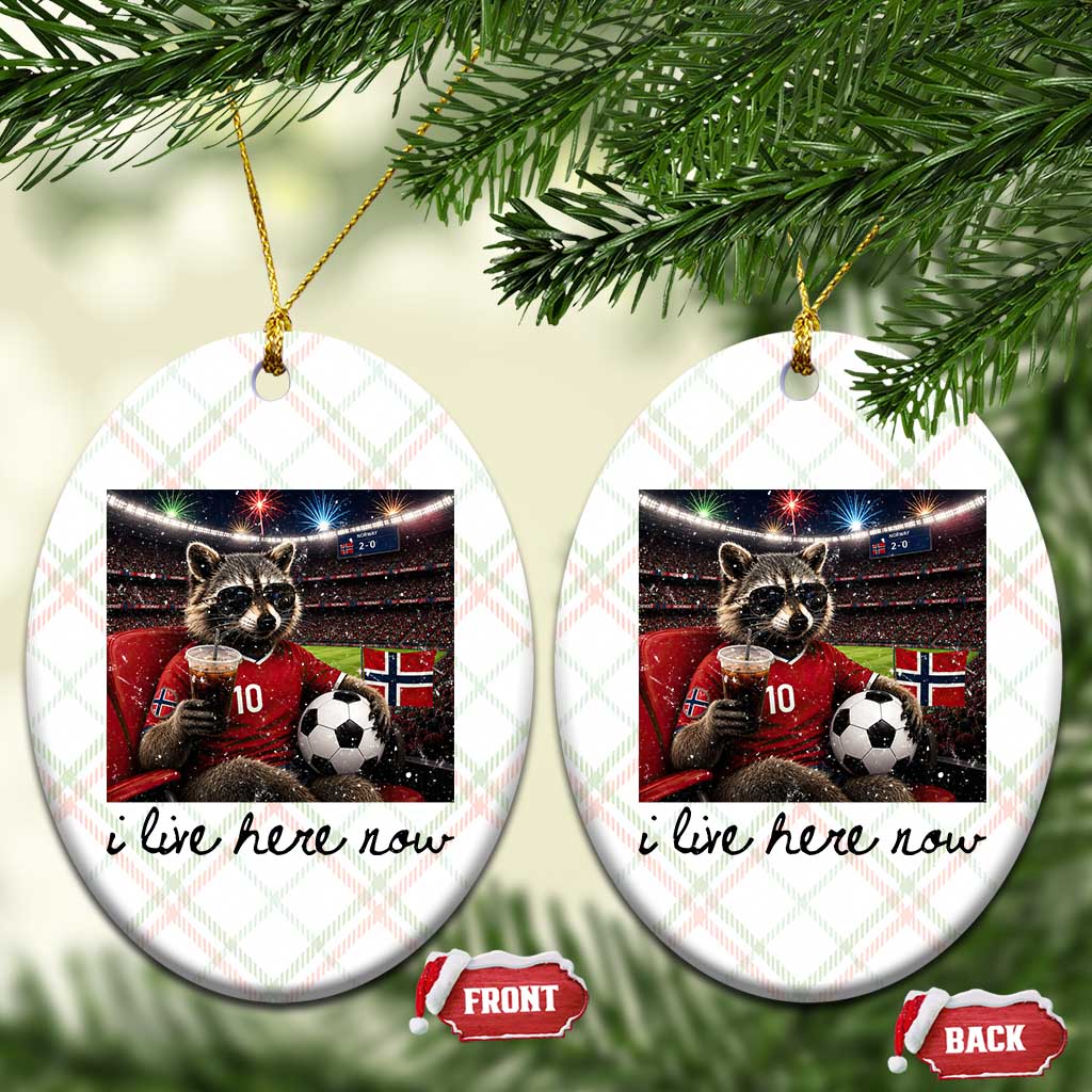 Norway Soccer Football Fan Norge Norwegian Flag Ceramic Ornament Funny Raccoon I Live Here Now