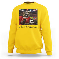 Norway Soccer Football Fan Norge Norwegian Flag Sweatshirt Funny Raccoon I Live Here Now