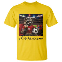 Norway Soccer Football Fan Norge Norwegian Flag T Shirt Funny Raccoon I Live Here Now