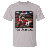 Norway Soccer Football Fan Norge Norwegian Flag T Shirt Funny Raccoon I Live Here Now