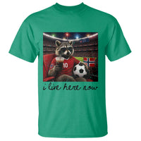 Norway Soccer Football Fan Norge Norwegian Flag T Shirt Funny Raccoon I Live Here Now