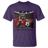Norway Soccer Football Fan Norge Norwegian Flag T Shirt Funny Raccoon I Live Here Now