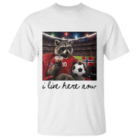 Norway Soccer Football Fan Norge Norwegian Flag T Shirt Funny Raccoon I Live Here Now