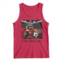 Norway Soccer Football Fan Norge Norwegian Flag Tank Top Funny Raccoon I Live Here Now
