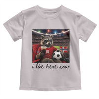 Norway Soccer Football Fan Norge Norwegian Flag Toddler T Shirt Funny Raccoon I Live Here Now