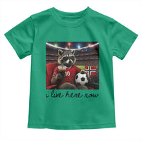 Norway Soccer Football Fan Norge Norwegian Flag Toddler T Shirt Funny Raccoon I Live Here Now
