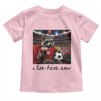 Norway Soccer Football Fan Norge Norwegian Flag Toddler T Shirt Funny Raccoon I Live Here Now