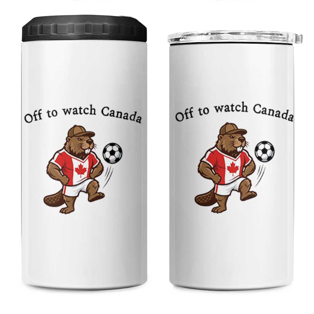 Off to Watch Canada 4 in 1 Can Cooler Tumbler Patriotic Canadian Beaver Football Fan Gift