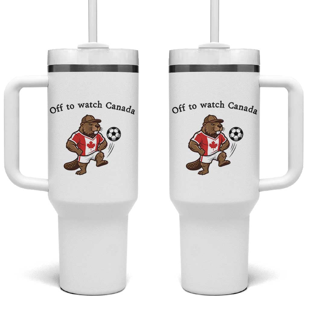 Off to Watch Canada Tumbler With Handle Patriotic Canadian Beaver Football Fan Gift