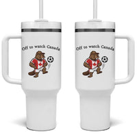 Off to Watch Canada Tumbler With Handle Patriotic Canadian Beaver Football Fan Gift