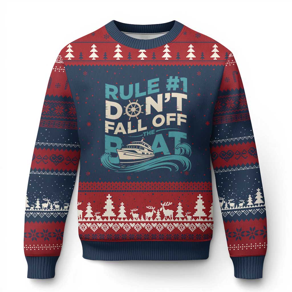 Funny Cruise Ship Ugly Christmas Sweater Rule Number One Do Not Fall Off The Boat - Wonder Print Shop