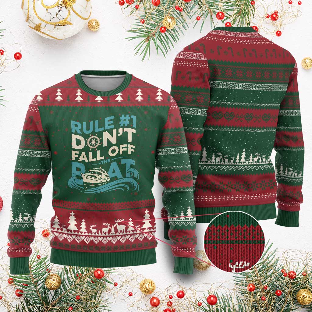 Funny Cruise Ship Ugly Christmas Sweater Rule Number One Do Not Fall Off The Boat - Wonder Print Shop
