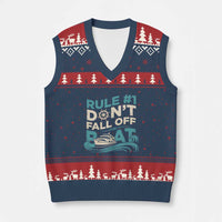 Funny Cruise Ship V-Neck Knit Sweater Vest Rule Number One Do Not Fall Off The Boat - Wonder Print Shop