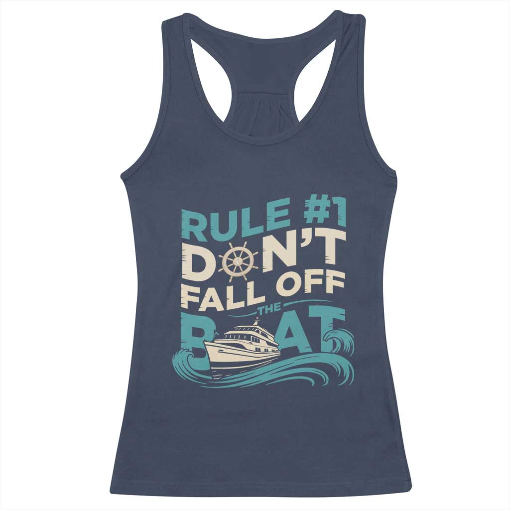 Funny Cruise Ship Racerback Tank Top Rule Number One Do Not Fall Off The Boat - Wonder Print Shop