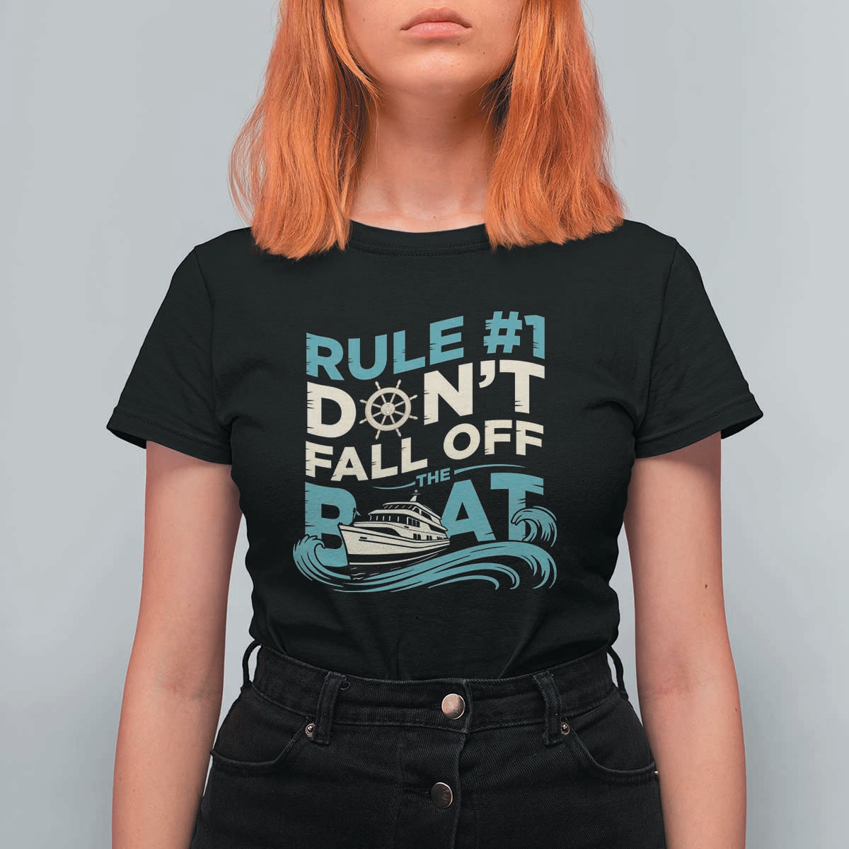 Funny Cruise Ship T Shirt For Women Rule Number One Do Not Fall Off The Boat - Wonder Print Shop