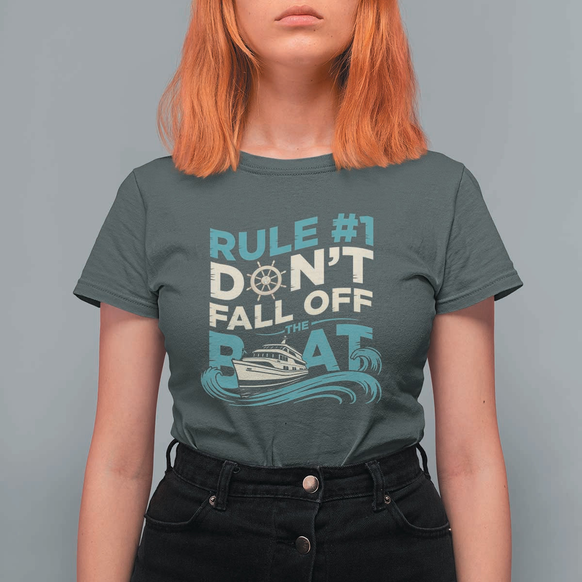 Funny Cruise Ship T Shirt For Women Rule Number One Do Not Fall Off The Boat - Wonder Print Shop