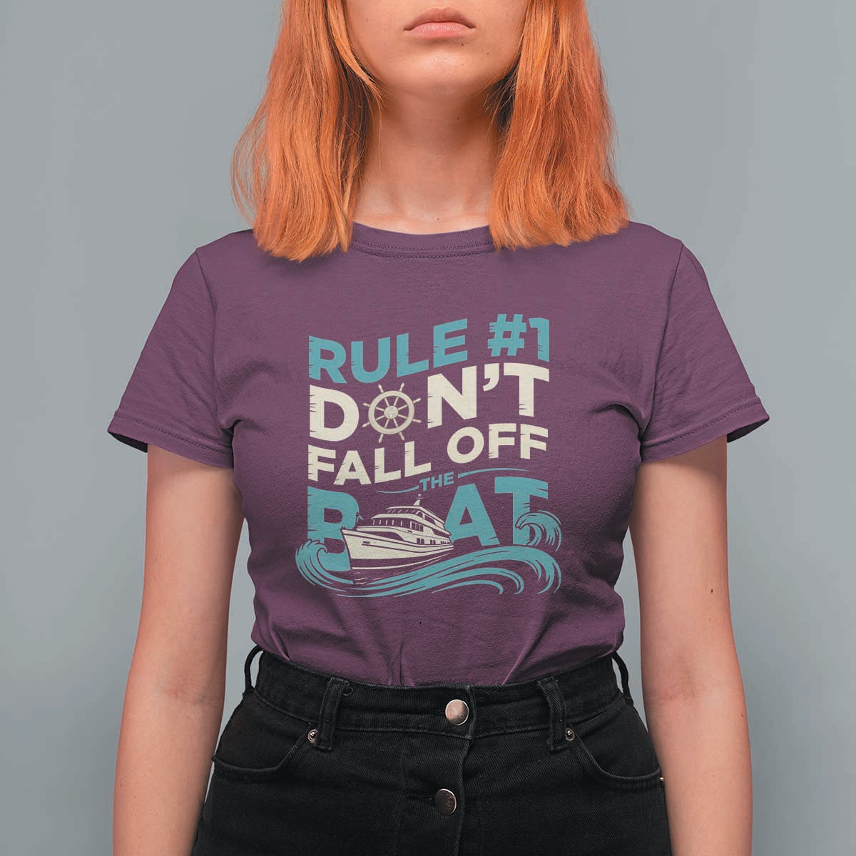 Funny Cruise Ship T Shirt For Women Rule Number One Do Not Fall Off The Boat - Wonder Print Shop