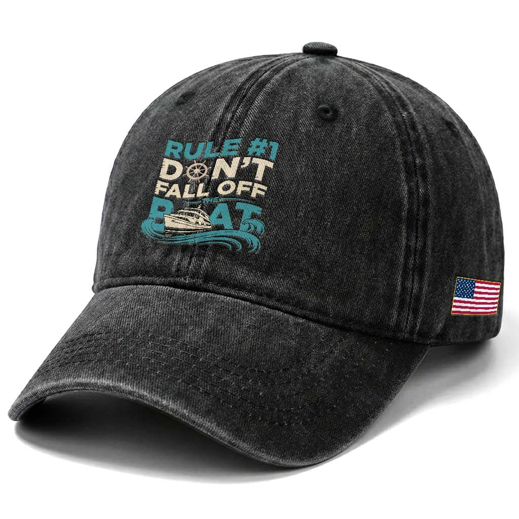 Funny Cruise Ship Washed Cotton Baseball Cap Rule Number One Do Not Fall Off The Boat