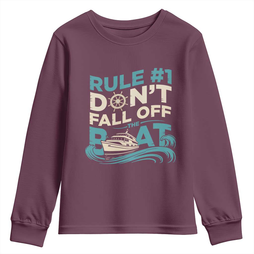 Funny Cruise Ship Youth Sweatshirt Rule Number One Do Not Fall Off The Boat - Wonder Print Shop