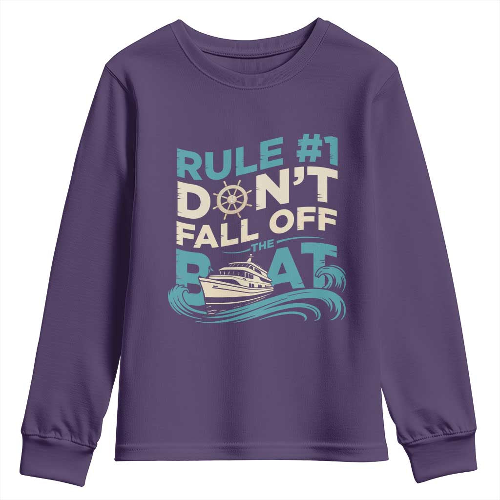 Funny Cruise Ship Youth Sweatshirt Rule Number One Do Not Fall Off The Boat - Wonder Print Shop