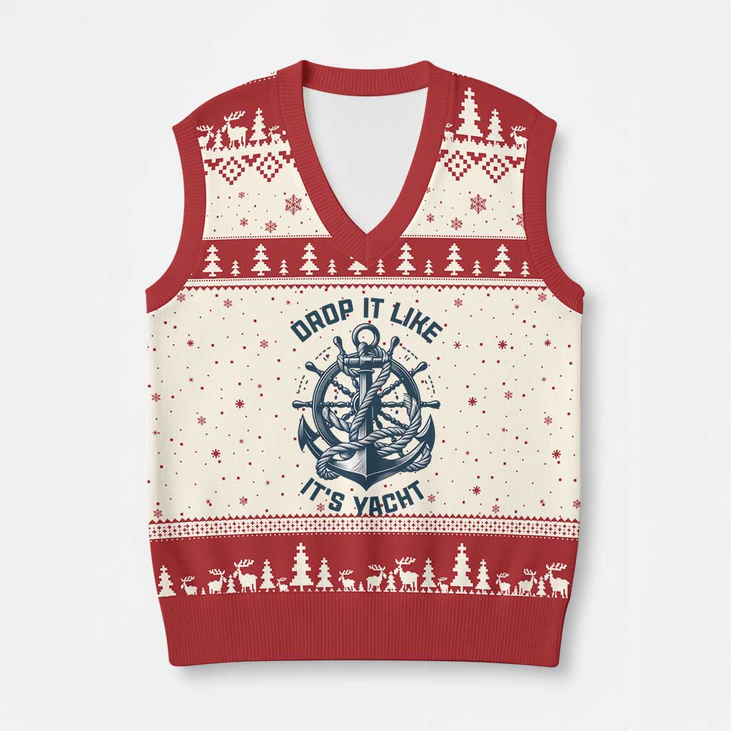 Funny Sailing Cruising V-Neck Knit Sweater Vest Drop It Like Its Yacht - Wonder Print Shop