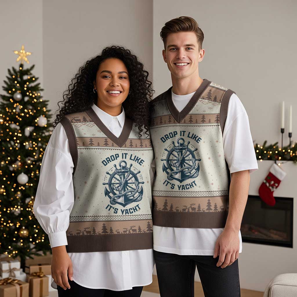 Funny Sailing Cruising V-Neck Knit Sweater Vest Drop It Like Its Yacht - Wonder Print Shop