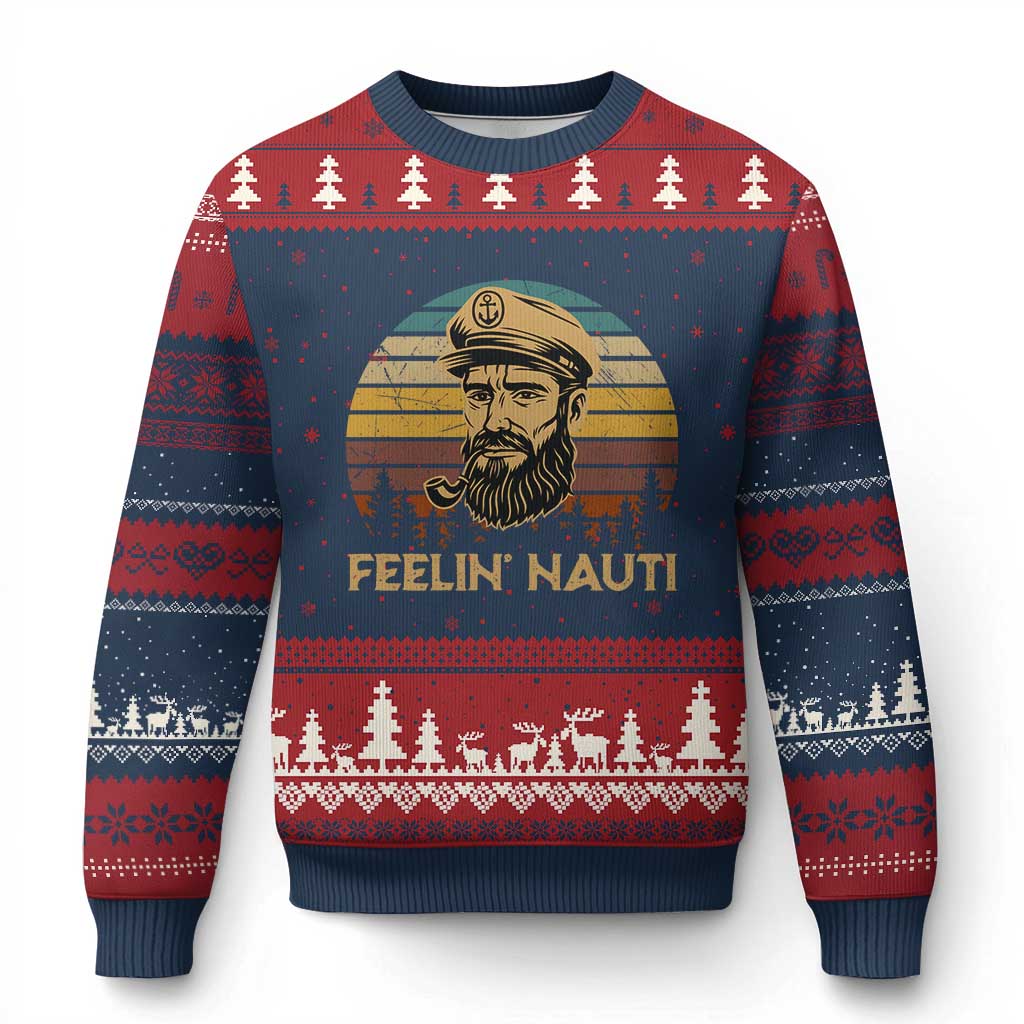 Funny Sailing Boating Ugly Christmas Sweater Feelin Nauti - Wonder Print Shop