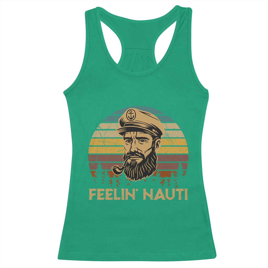 Funny Sailing Boating Racerback Tank Top Feelin Nauti - Wonder Print Shop