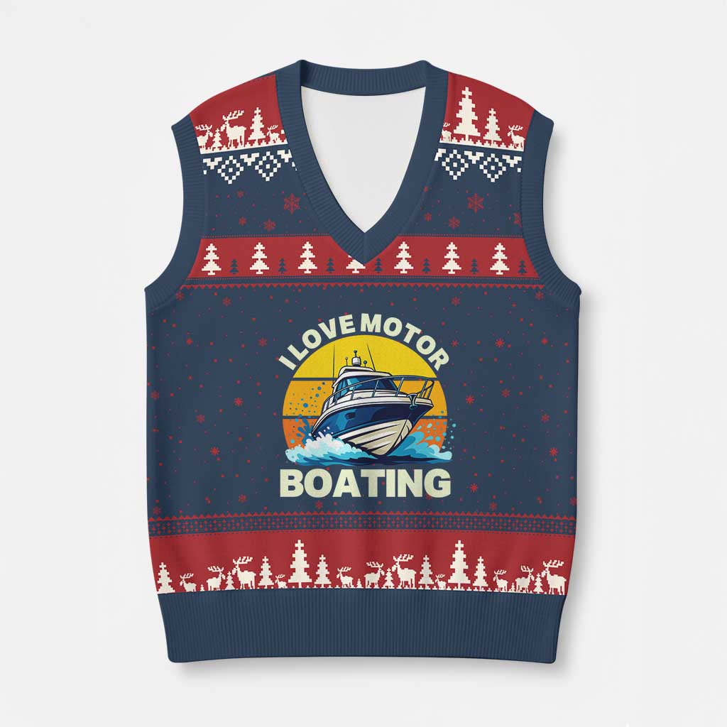 Funny Boater V-Neck Knit Sweater Vest I Love Motorboating - Wonder Print Shop